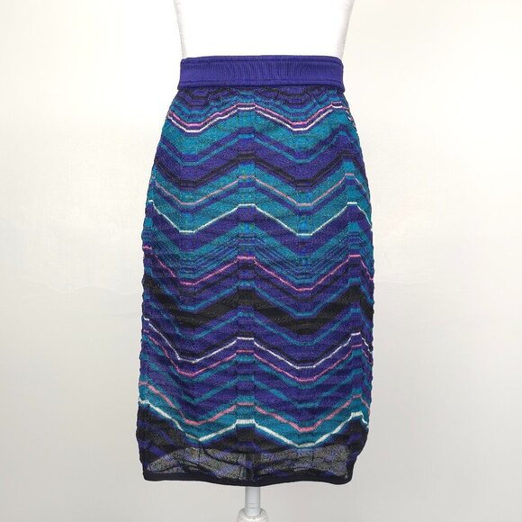 M MISSONI Zigzag Patterned Multicolored Knit Pencil Skirt - Picture 3 of 14
